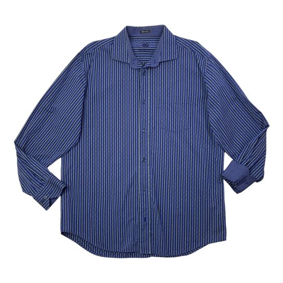 Bugatchi Uomo Shirt Mens XL Extra Large Classic Fit Striped Flip Cuff Shirttail - Picture 1 of 9
